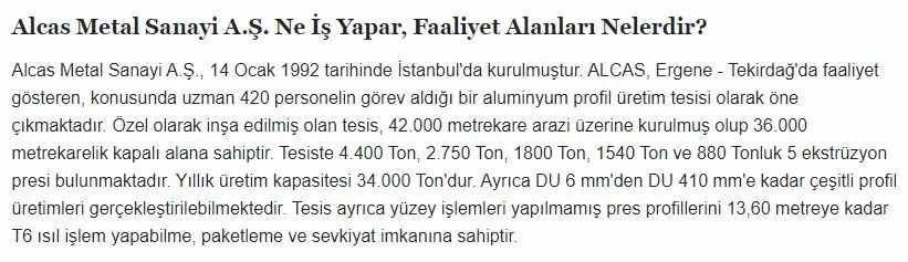 Alcas Metal halka arz edilecek!